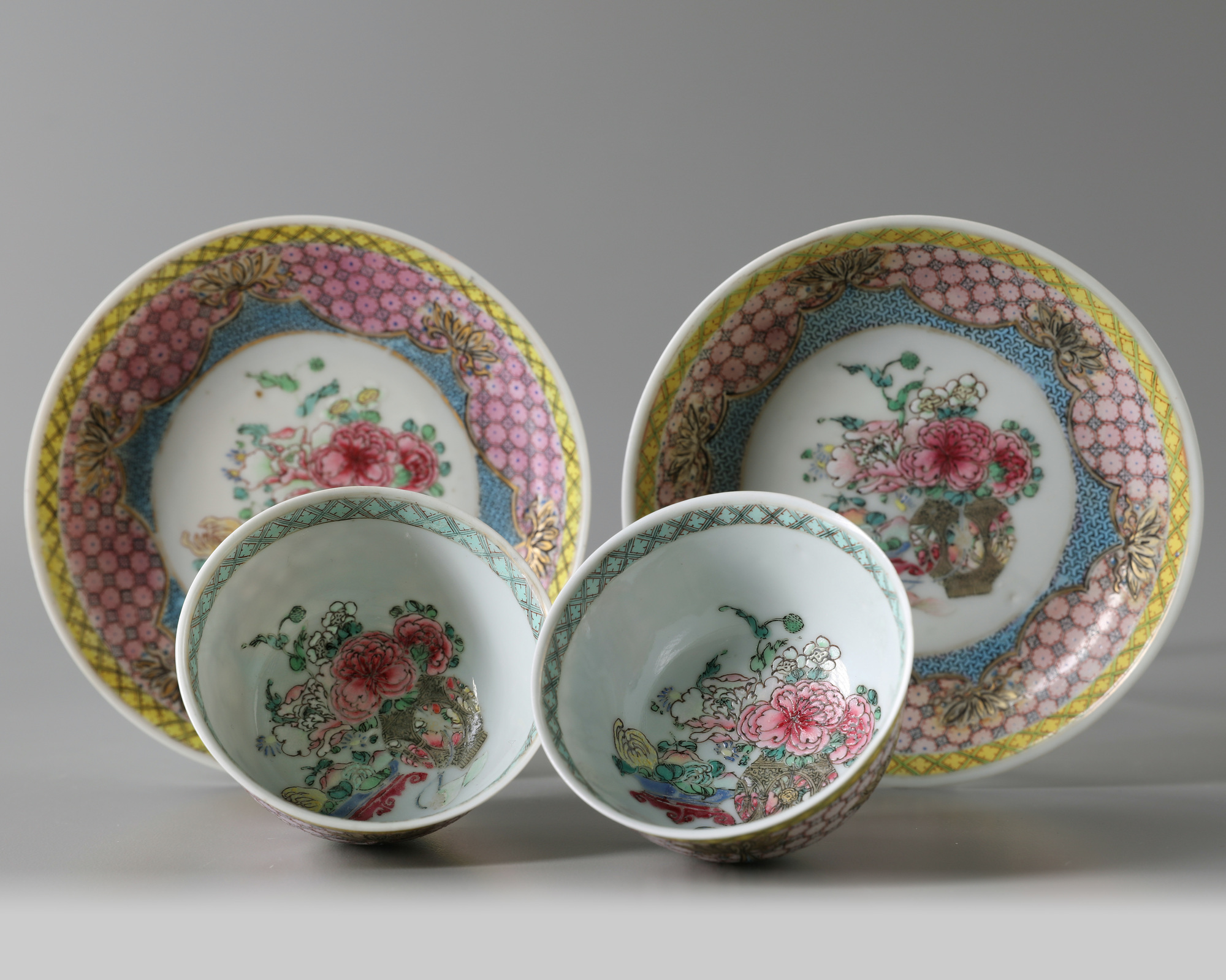 A Pair Of Chinese Famille Rose Floral Cups And Saucers