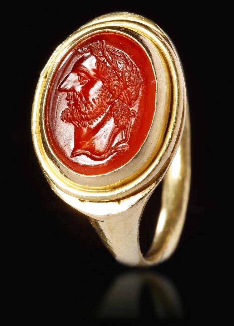 A Roman Carnelian Intaglio With Gold Ring Circa Nd Rd Century A D