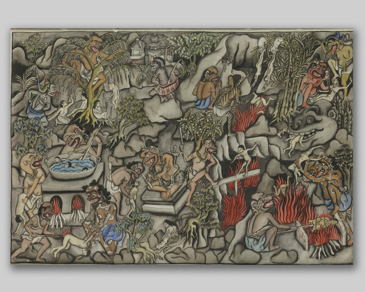 A ubud painting depicting hell