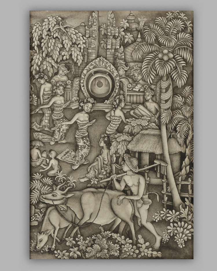 A BALINESE PAINTING BATUAN 1948 BY J. DJATA