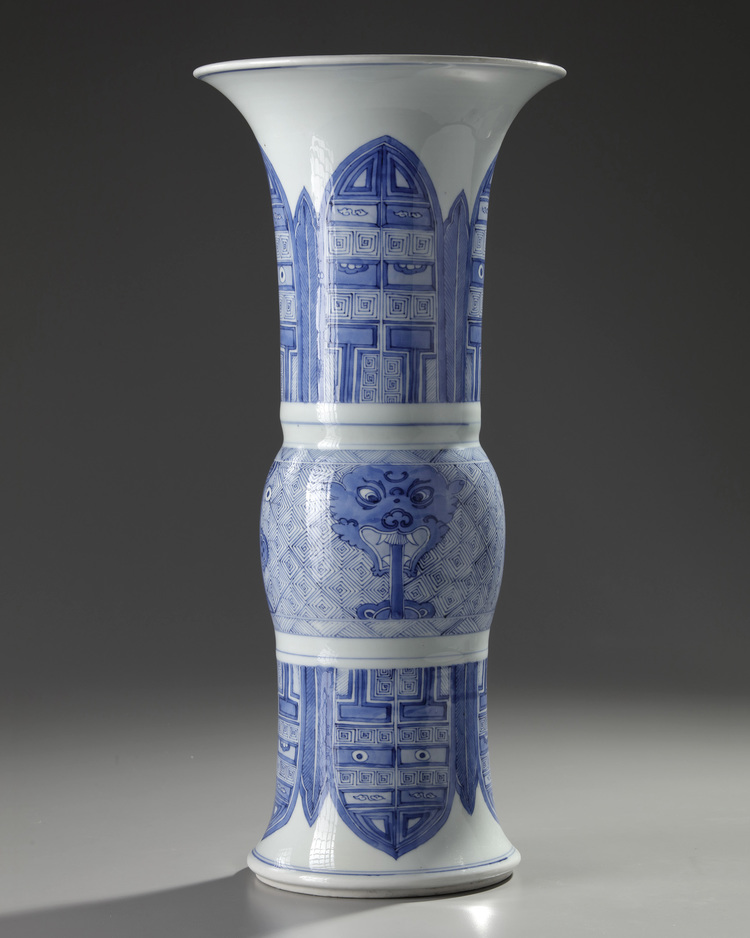 A large Chinese blue and white 'archaistic' gu vase