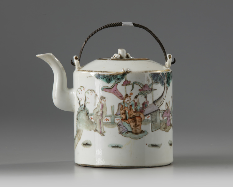A Chinese famille rose 'narrative' teapot and cover