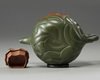 A Chinese Yixing green with brown-clay 'lotus & butterfly' teapot