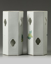 A pair of Chinese famille rose 'bird and flower' hexagonal hat stands