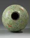 A rare Chinese lime-green ground famille rose vase