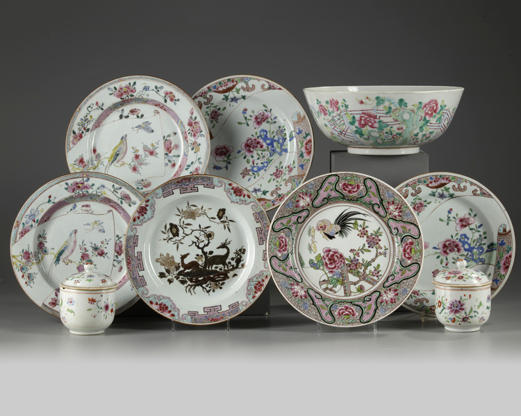 Nine Chinese famille rose vessels