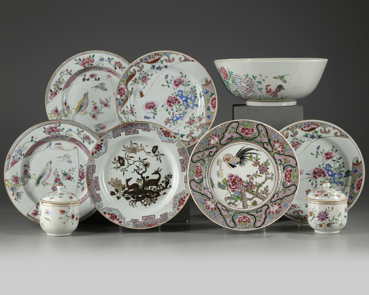 Nine Chinese famille rose vessels