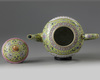 A Chinese lime-green ground famille rose teapot