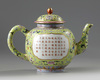 A Chinese lime-green ground famille rose teapot