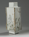 A Chinese Qianjiang-style famille rose rhomboid-shaped vase