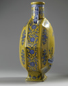 A massive Chinese yellow-ground blue and white moonflask