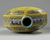 A massive Chinese yellow-ground blue and white moonflask