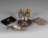 Six Islamic silver objects and a tortoise shell card holder