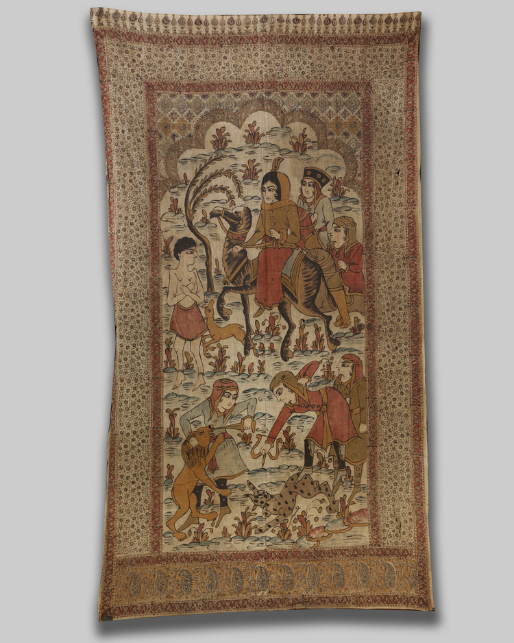 An Islamic silk cloth depicting various figures
