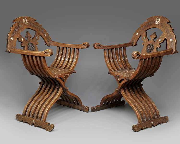 Two Islamic wooden chairs