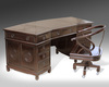 A CHINESE HARDWOOD SEMI-CIRCULAR DESK AND ROLLING CHAIR