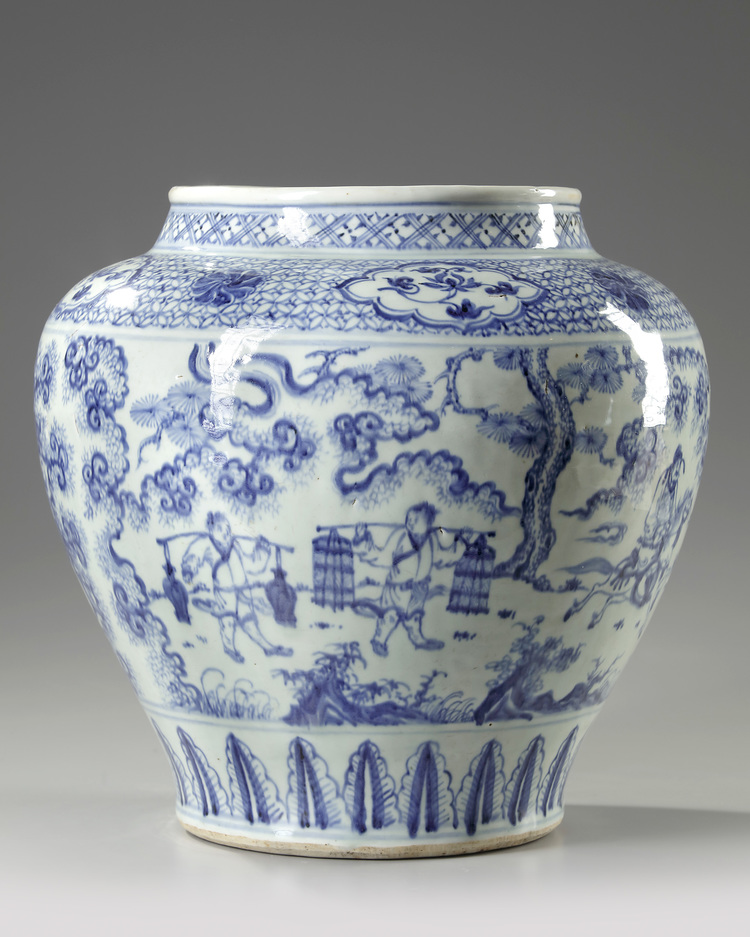 A large Chinese Yuan-style blue and white jar
