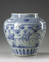 A large Chinese Yuan-style blue and white jar