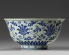 A rare Chinese blue and white 'lotus scroll' bowl
