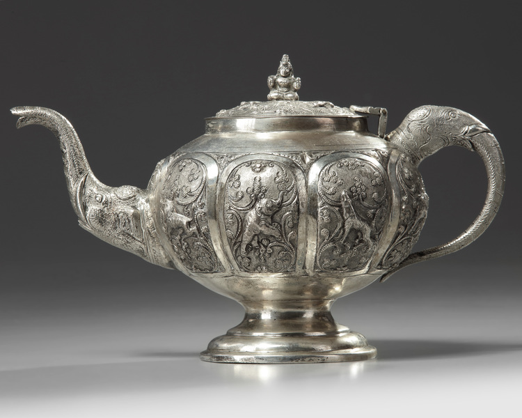 An Indian silver teapot