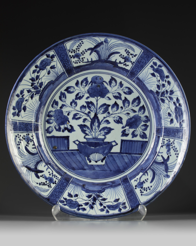 A large Japanese blue and white arita charger