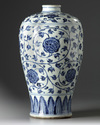 A Chinese Ming-style blue and white 'scrolling peony' meiping