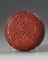 A CHINESE RED-LACQUERED 'PEONIES' BOX AND COVER, 19TH-20TH CENTURY