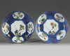 A pair of Chinese powder-blue-ground famille verte dishes