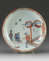 A DUTCH-DECORATED CHINESE 'AMSTERDAMSE BONT' DISH