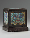 A Chinese zitan box inset with cloisonne enamel panels