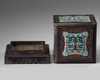 A Chinese zitan box inset with cloisonne enamel panels