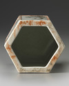 A Chinese hexagonal imitation-marble and en grisaille-decorated hexagonal brush pot, bitong