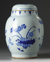 A Chinese blue and white ovoid ‘floral’ jar and cover