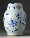 A Chinese blue and white ovoid ‘floral’ jar and cover
