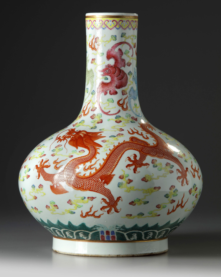 A Chinese famille rose ‘dragon and phoenix’ bottle vase
