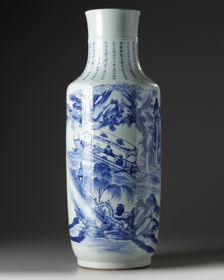 A large Chinese blue and white ‘Ode to the Red Cliff’ vase