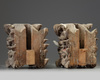 A pair of Japanese carved wood mythical beasts