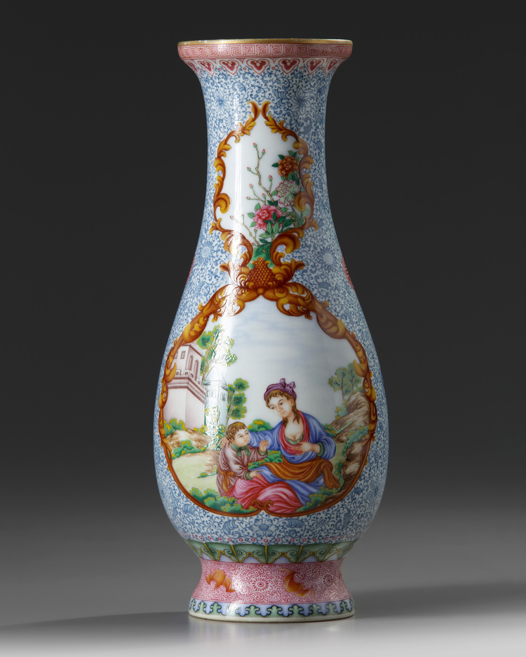 A Chinese falangcai 'European subject' slender vase