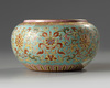 A Chinese turquoise-ground famille rose jar