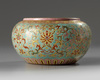 A Chinese turquoise-ground famille rose jar