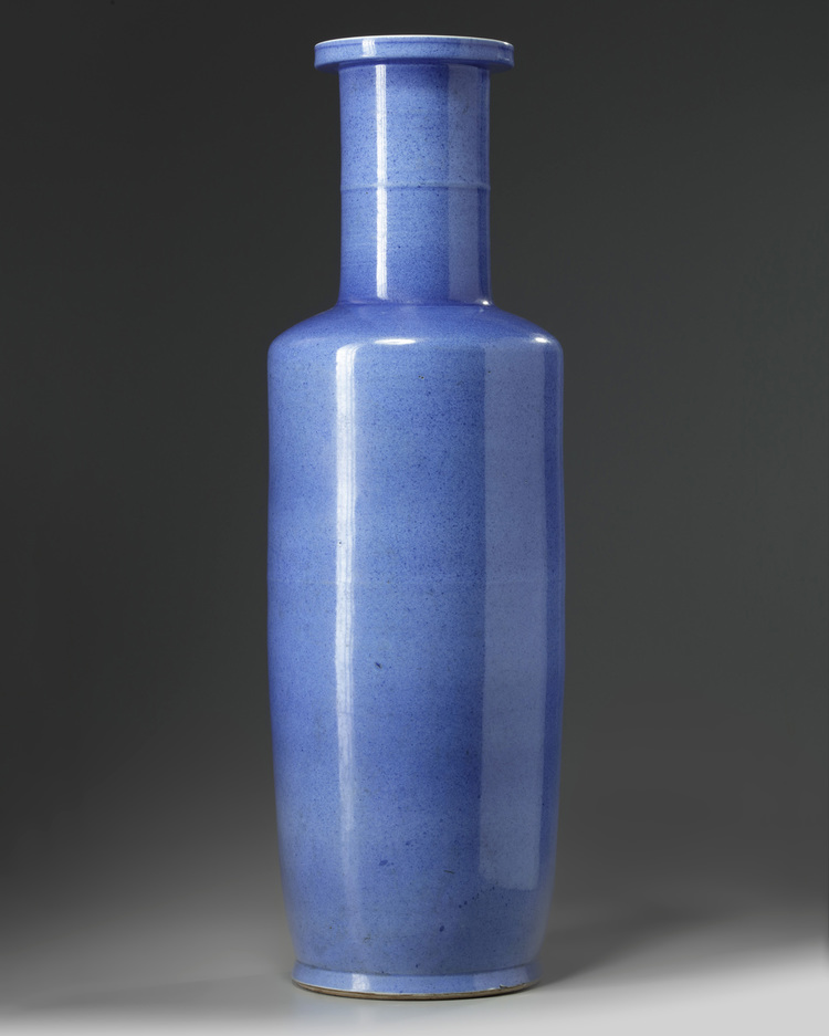 A large Chinese powder blue-glazed rouleau vase