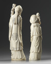 A large Chinese ivory carving of a fisherwoman and a Shoulao