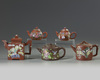 A group of five Chinese enamelled Yixing teapots