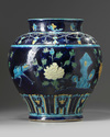 A CHINESE BLUE-GROUND FAHUA WINE JAR, CHINA, MING DYNASTY (1368-1644) OR LATER