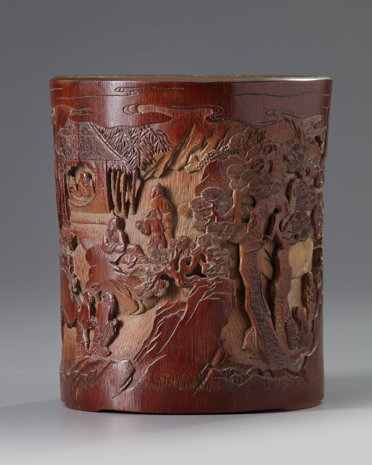 A Chinese bamboo brush pot, bitong