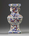 A Chinese wucai square-section dragon and phoenix' vase, zun