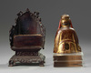 A Chinese gilt-lacquered wood figure of Wen Chang on a wooden throne