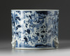A large Chinese blue and white 'Hundred Boys' brush pot, bitong