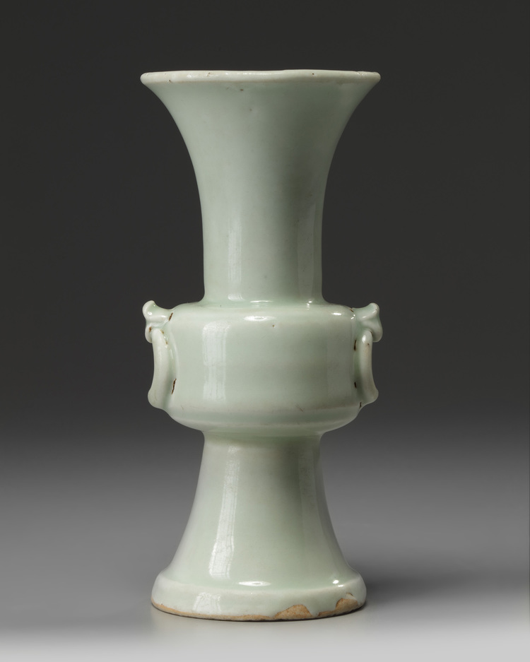 A Chinese pale celadon-glazed gu vase