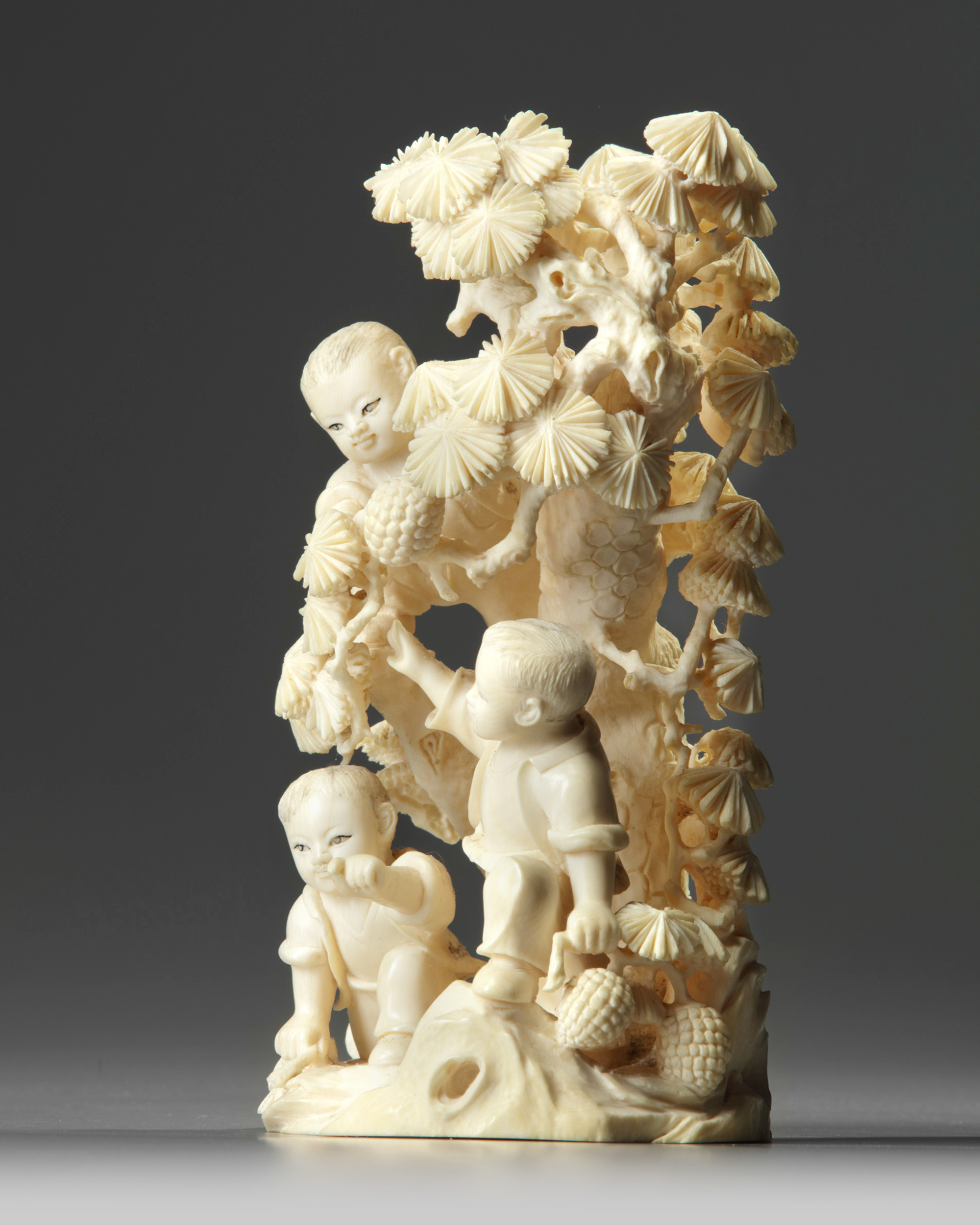 Group of Ivory and Bone Carved Statues and Beads top